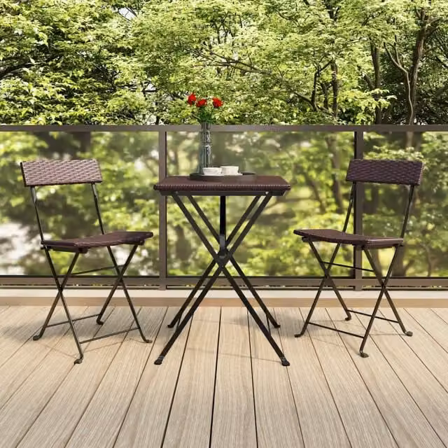 Berkfield Home 3 Piece Folding Bistro Set in Brown Poly Rattan – 1