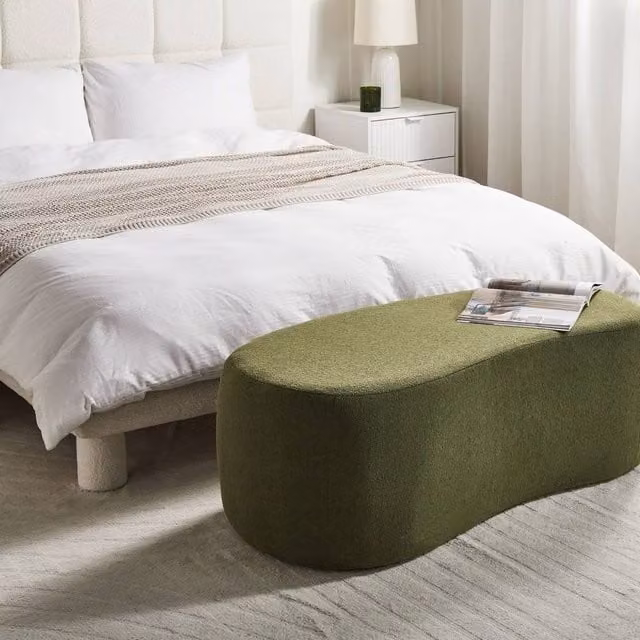 Wyld and Coco Green Bouclé Curved Pouffe W: 115 cm, D: 56 cm, H: 43 cm – 1