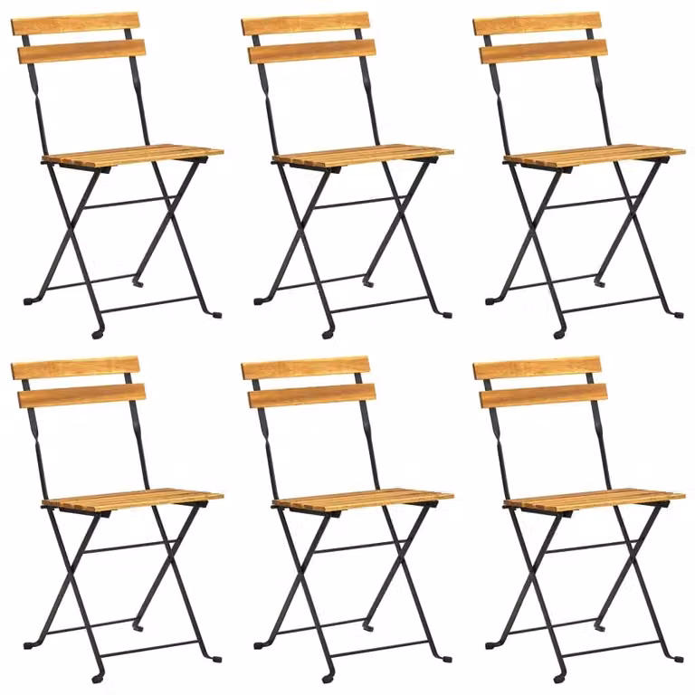 Berkfield Home Set of 6 Folding Garden Chairs in Brown Acacia Wood and Steel