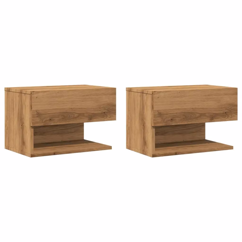 Berkfield Home Set of 2 Wall-mounted Bedside Cabinets in Artisan Oak, Brown – 2