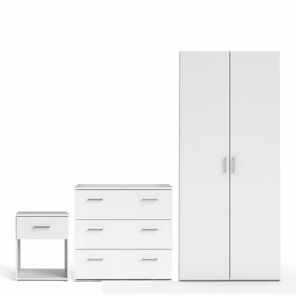 Wyld Haus Berlin White 3 Piece Modern Wood Bedroom Set Including Bedside Drawer and 3 Drawer Chest – 2