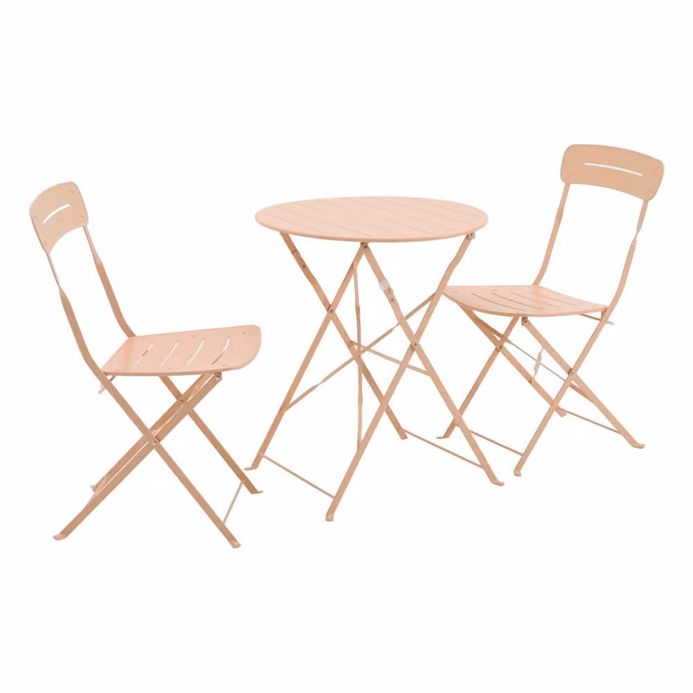 Sweekeek Round Steel Bistro Garden Table and 2 Folding Chairs Set in Pink – 2