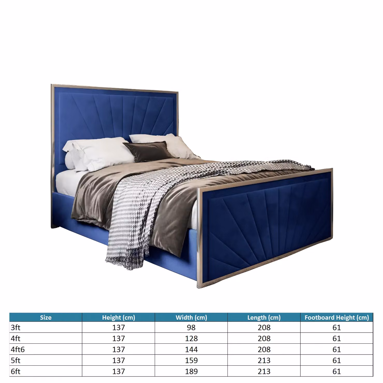 KDMD Roxy Double Bed Frame in Blue Velvet with Metal Upholstered Frame, 140 x 200 cm – 4