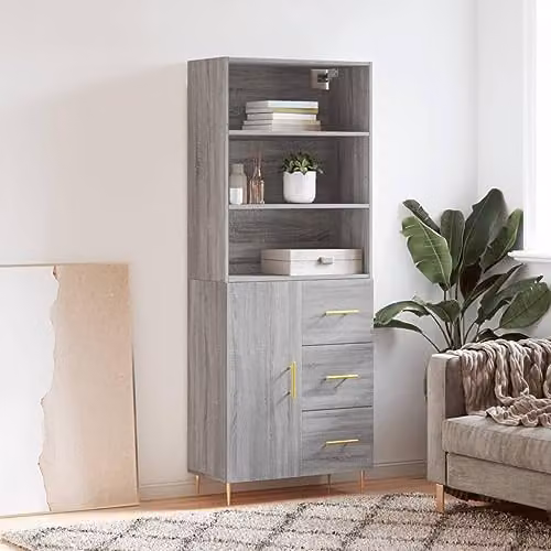 vidaXL Modern Grey Sonoma Highboard with Hinged Doors and Internal Shelves, W/D/H: 69.5 x 34 x 180 cm – 2