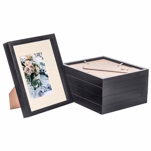 Nicola Spring Black Rectangular 3D Box Photo Frames with 4 x 6 inch Mount, Pack of 5 – 1