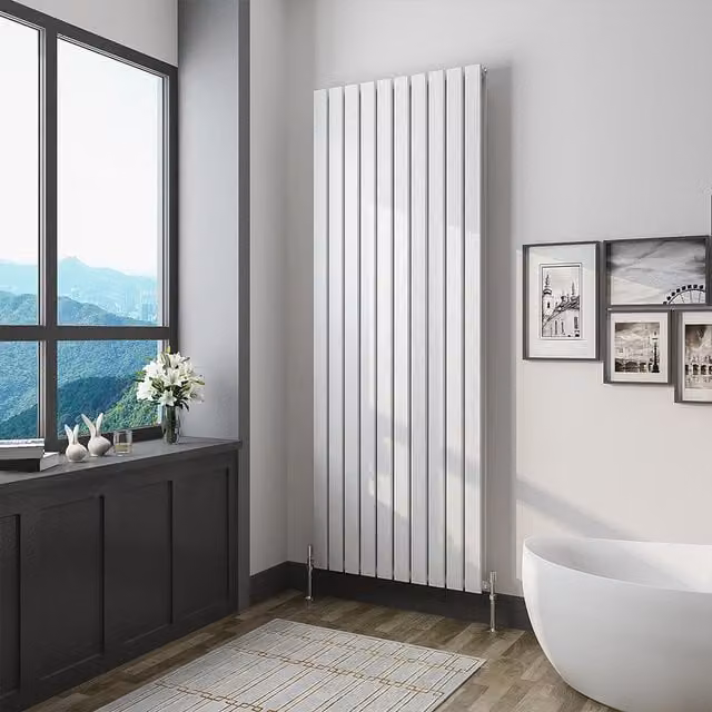 AicaBathroom Vertical Flat Panel Steel Radiator in White, H 180 cm x W 68 cm