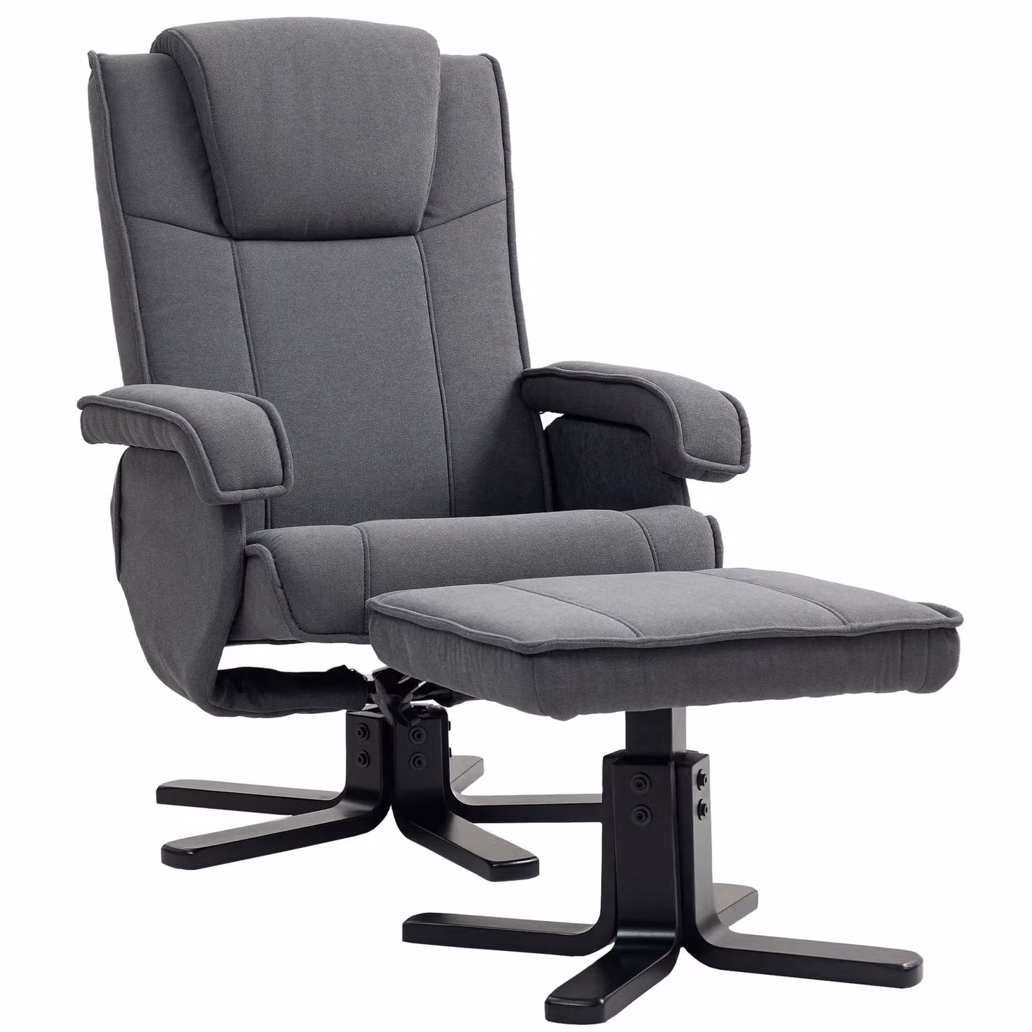 HOMCOM Swivel Recliner Chair with Footstool, Grey Velvet Upholstered – 2