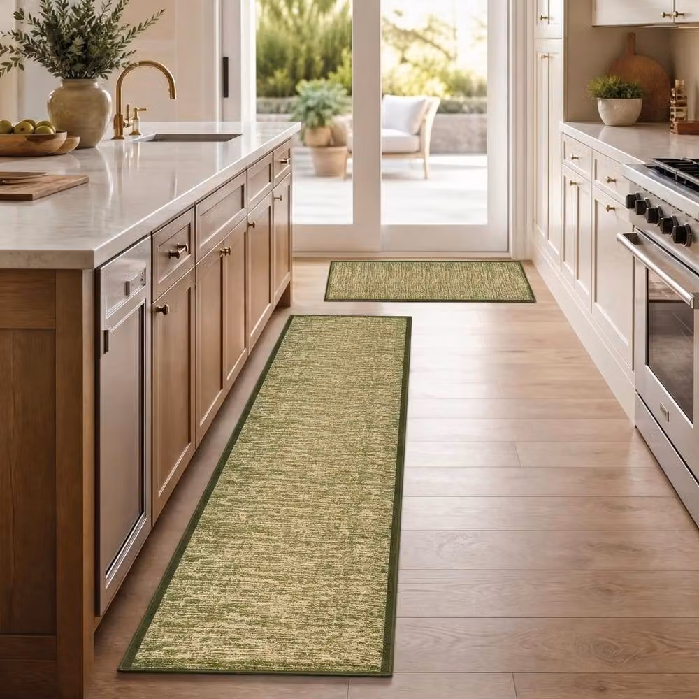 Bravich LTD Mottled Blend Non-Slip Low Pile Hallway Runner Rug in Green, W/L: 66 x 457 cm – 2