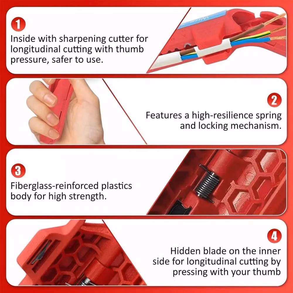 FLAVORA Ergonomic Round Cable Stripper in Red – 3