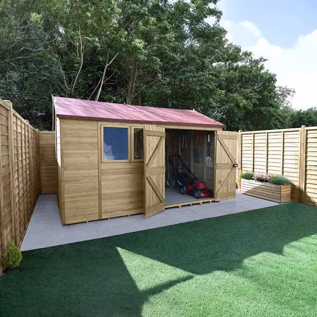 Forest Garden Timberdale T&G Pressure Treated Reverse Apex Shed in Brown