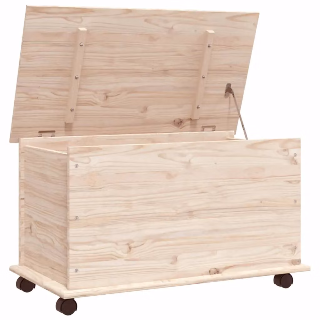 Berkfield Home ALTA Storage Chest in Brown Solid Pine Wood with Castors, W: 73 cm, D: 39.5 cm, H: 44 cm – 2