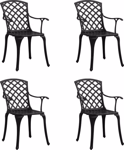 Berkfield Home Set of 4 Black Cast Aluminium Geometric Garden Chairs