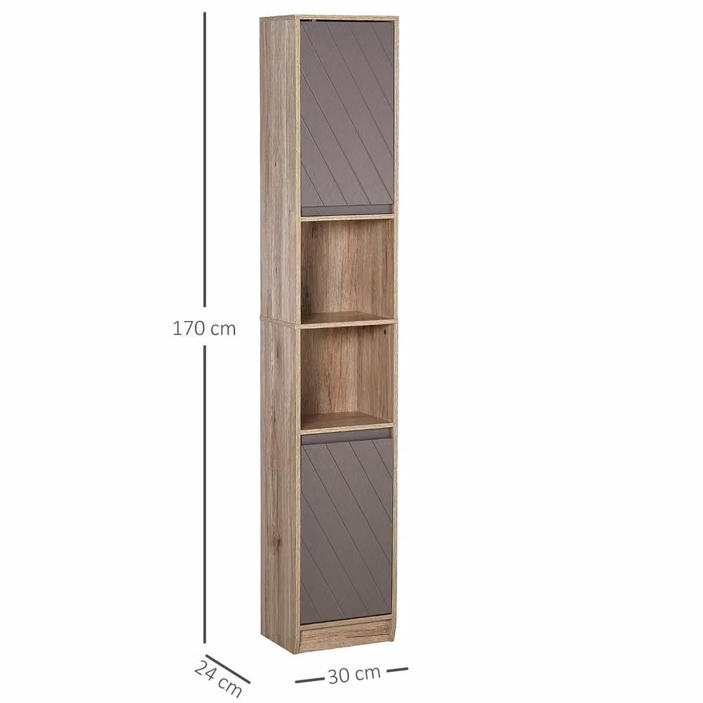 STILVORA Modern Freestanding Bathroom Cabinet in Light Oak with Adjustable Shelves and Hinged Doors, H: 170 cm, W: 30 cm – 2