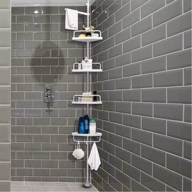 Nordara 4 Tier White and Silver Rustproof Adjustable Corner Shower Organiser