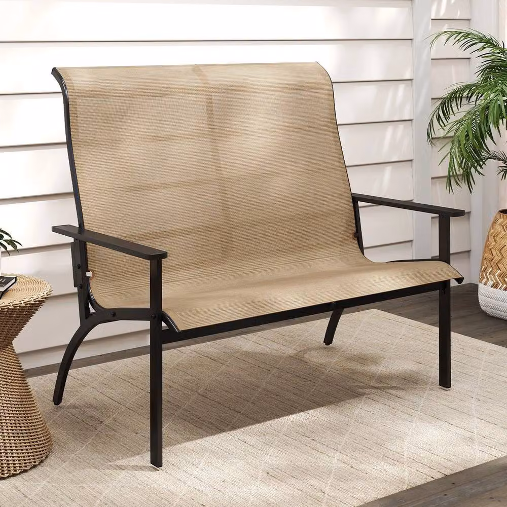 Kelvenix Brown Metal Outdoor Adirondack Bench Chair for 2 People – 2