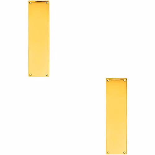 Loops 2 Pack Plain Victorian Door Finger Plate in Polished Brass, W: 29.8 cm, H: 7.3 cm