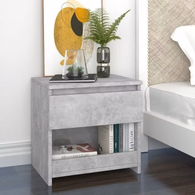 Berkfield Home Bedside Cabinet in Concrete Grey, W/D/H: 40 x 30 x 39 cm
