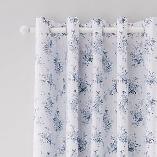 Catherine Lansfield Lucie Floral Frill Reversible Eyelet Curtains, Blue, W: 168 cm, H: 229 cm