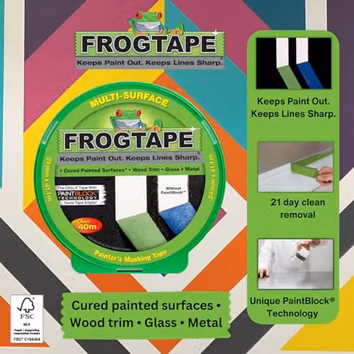 FrogTape Multi Surface Masking Tape, Green, W: 24 mm, L: 41.1 m – 3