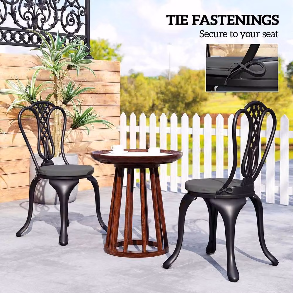 EONLION Set of 4 Round Bistro Chair Cushions in Grey, UV-Resistant Polyester with Foam Padding, Diameter: 100 cm – 3