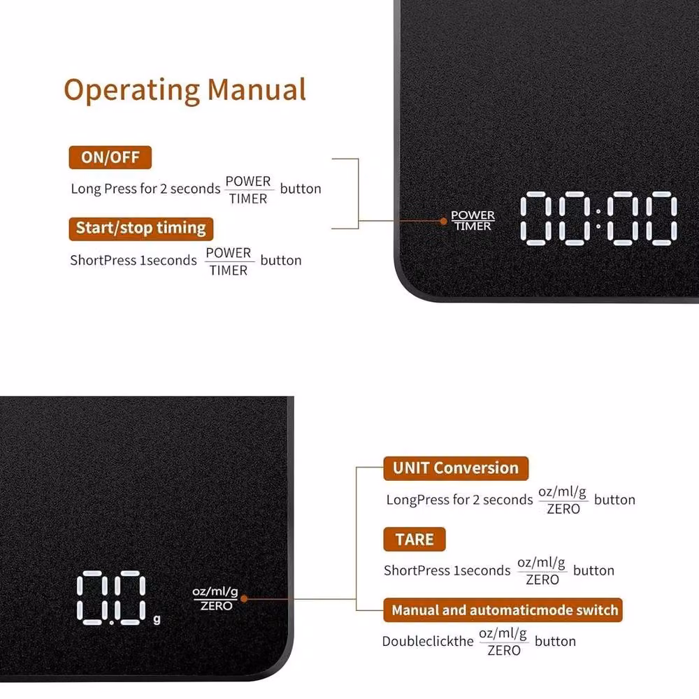 FLAVORA Digital Coffee Scale with Timer and LED Display in Black, W: 100 cm, D: 15 cm, H: 15 cm – 3