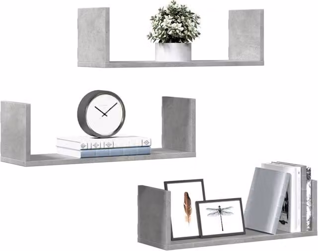 Berkfield Home Set of 3 Wall Mounted Shelves in Concrete Grey, Engineered Wood, W: 58 cm, D: 18 cm, H: 18 cm