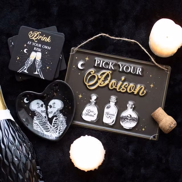 KDMK Vintage Pick Your Poison Hanging Metal Sign in Brown and Black