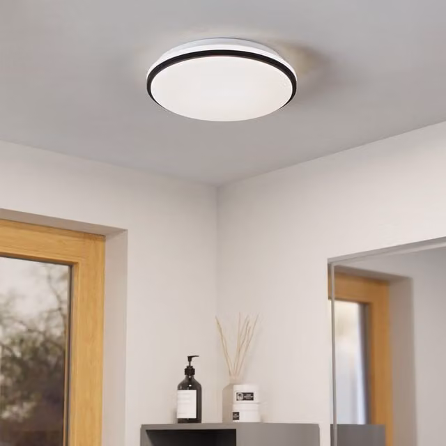 Eglo Margidore Modern LED CCT IP54 Round Wall and Ceiling Light in White and Black Metal – 1