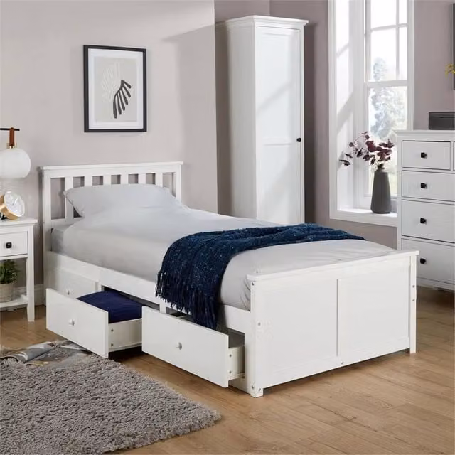 SPETLEK Single 3ft Pine Wooden Bed Frame with Drawers in White
