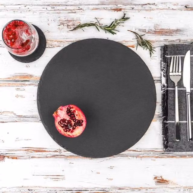 Argon Tableware Round Black Slate Placemats, Diameter: 30 cm, Pack of 6