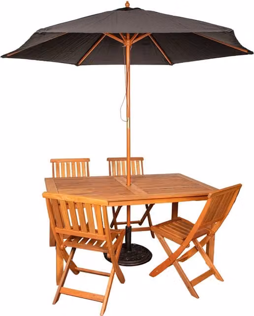 Samuel Alexander 4 Person Rectangular Treated Hardwood Garden Dining Set in Brown and Black