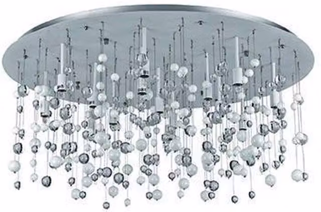 Ideal Lux Neve 15 Semi Flush Ceiling Pendant Light with White and Transparent Glass Bubbles and Chrome Finish