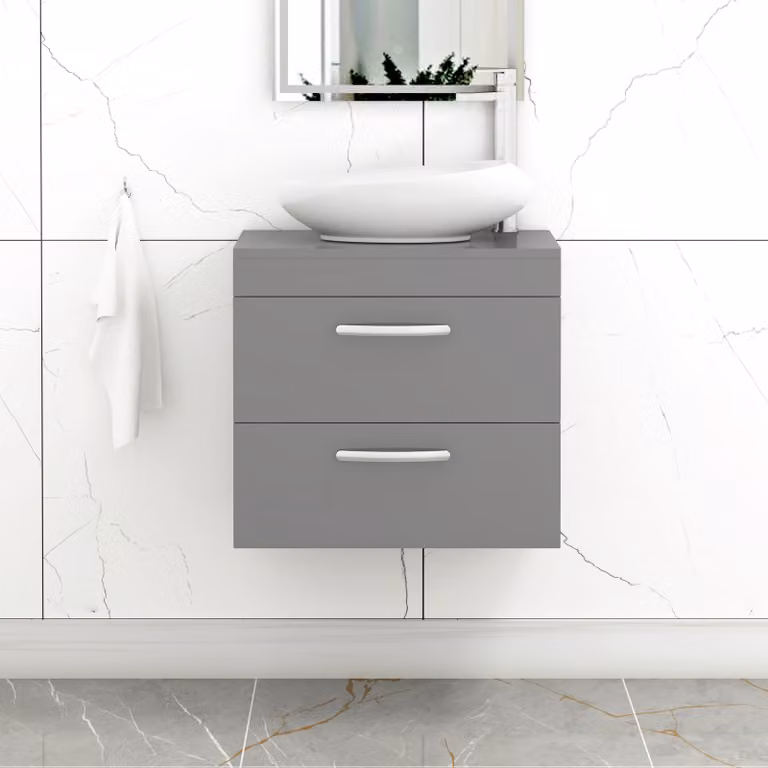 Royal Bathrooms Turin 500mm Wall Hung Vanity Unit with 2 Drawers and Countertop Basin in Indigo Grey Gloss