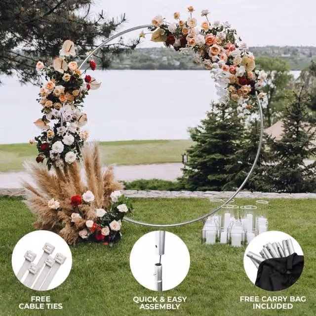 Monstershop Classic Round Wedding Moongate in Silver Metal, Diameter: 200 cm – 1