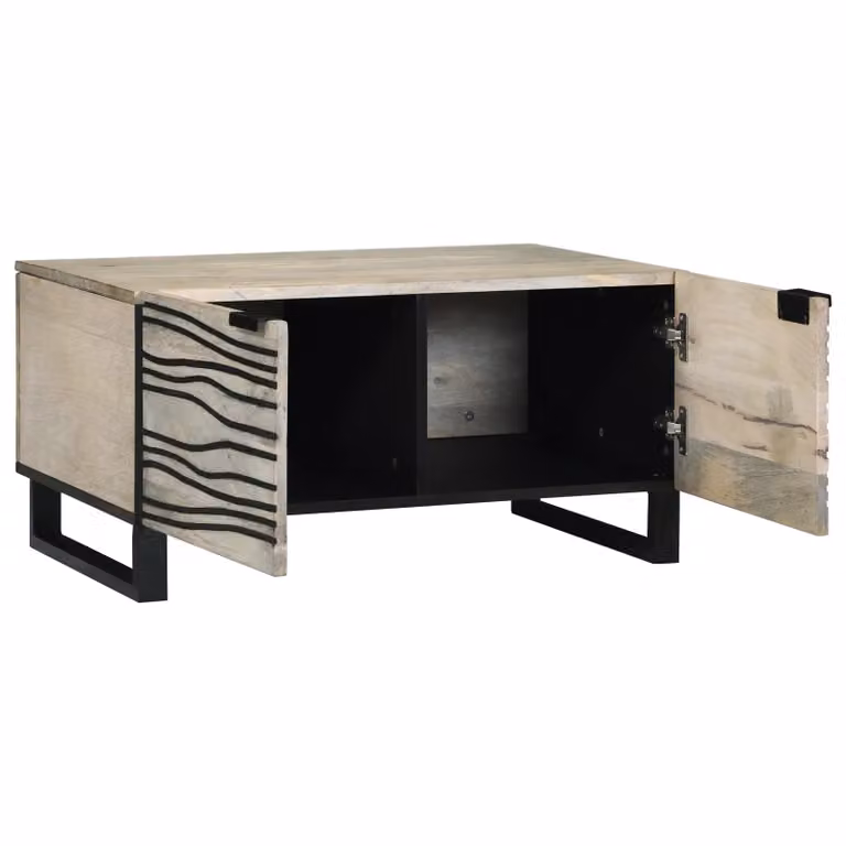 Berkfield Home Rustic Mango Wood Coffee Table in White and Black, W/D/H: 80 x 50 x 40 cm