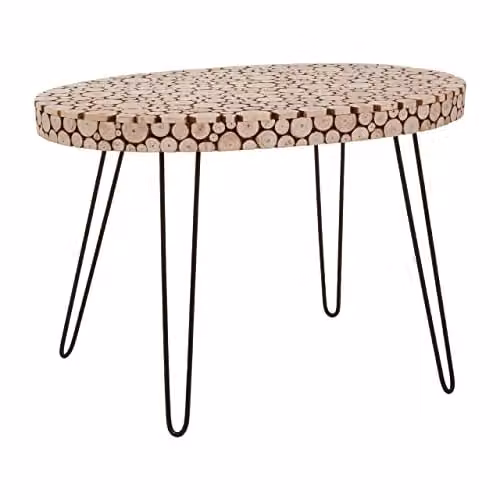 Premier Housewares Modern Oval Wood Coffee Table, Black/Multicolour, W: 81 cm, D: 52 cm, H: 55 cm