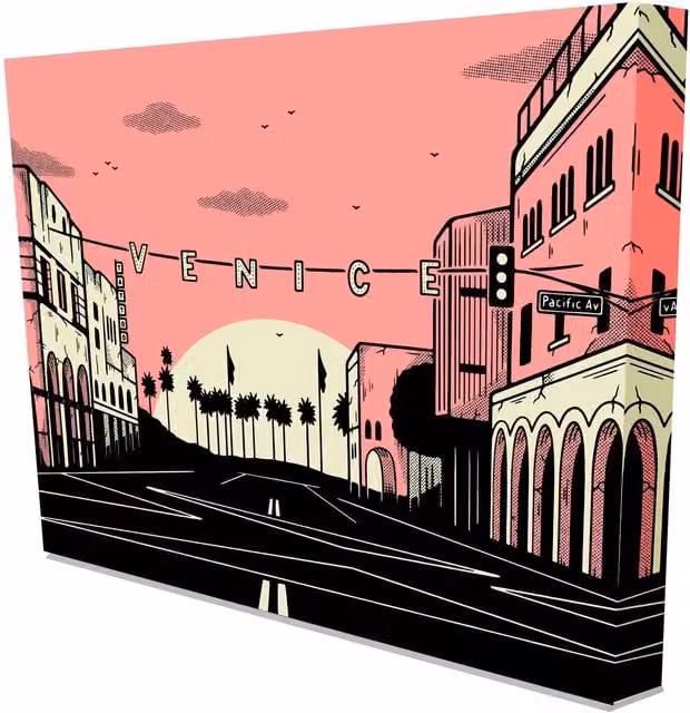 Venice Beach Sun Pink Graphic Art on Canvas by Benjamin Tate Design LTD, Pink, W: 91 cm, H: 61 cm