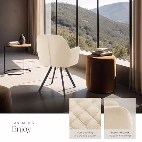 tectake Set of 2 Lucia Armchairs in Beige with Geometric Pattern and Metal Legs – 3