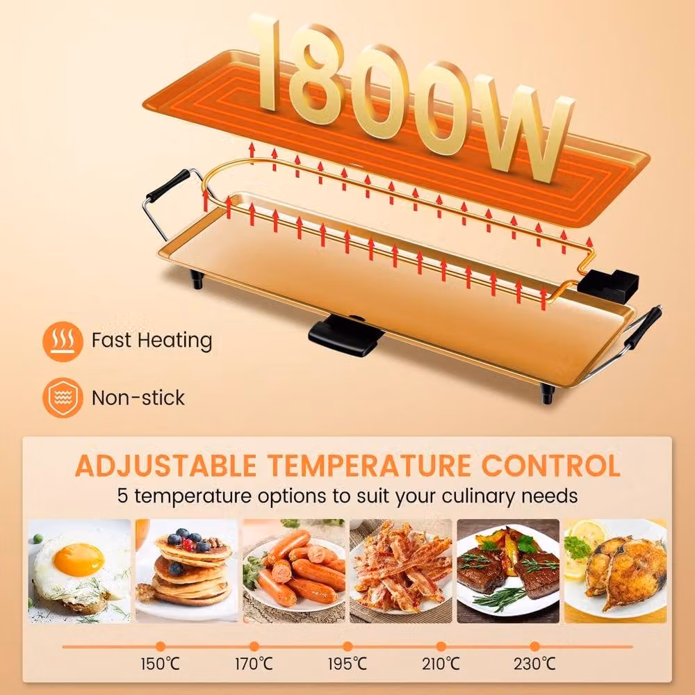 Costway Electric Teppanyaki Table Grill BBQ Griddle with Non-stick Smooth Plate in Black – 4