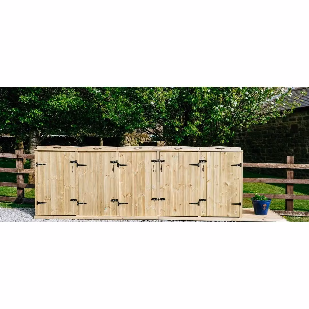Buttercup Farm Brown Wooden Bin Store for 3x 180L/240L Wheelie Bins and 4x Boxes, W/D/H: 146.0 x 120.0 x 80.4 cm – 2