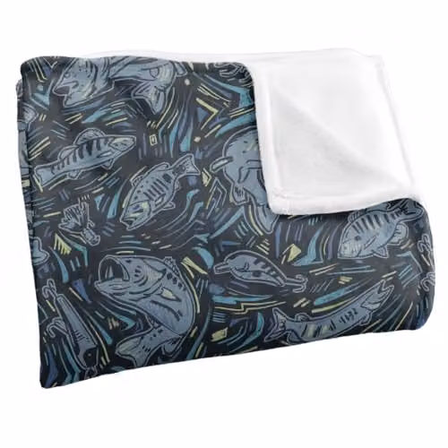 JQ Licensing Fish Array Fishing Pattern Super Soft Fleece Throw Blanket, Multicolour, W/D: 152 x 127 cm – 2