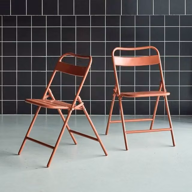 sweeek Set of 2 Stackable Folding Steel Garden Chairs in Terracotta