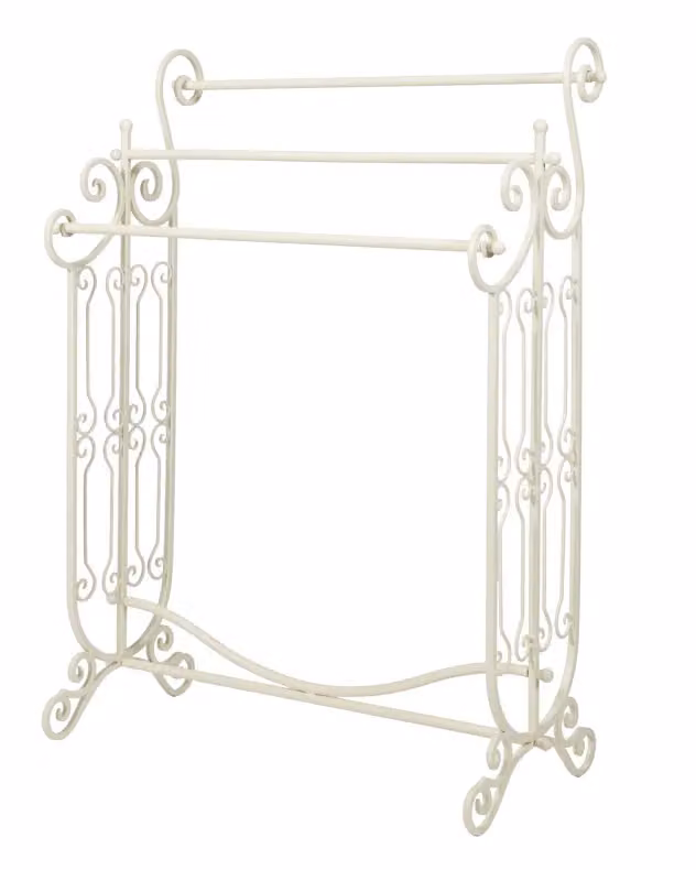 Dibor Vintage Three Rung Ornate Scrolled Freestanding Towel Rack in White – 2