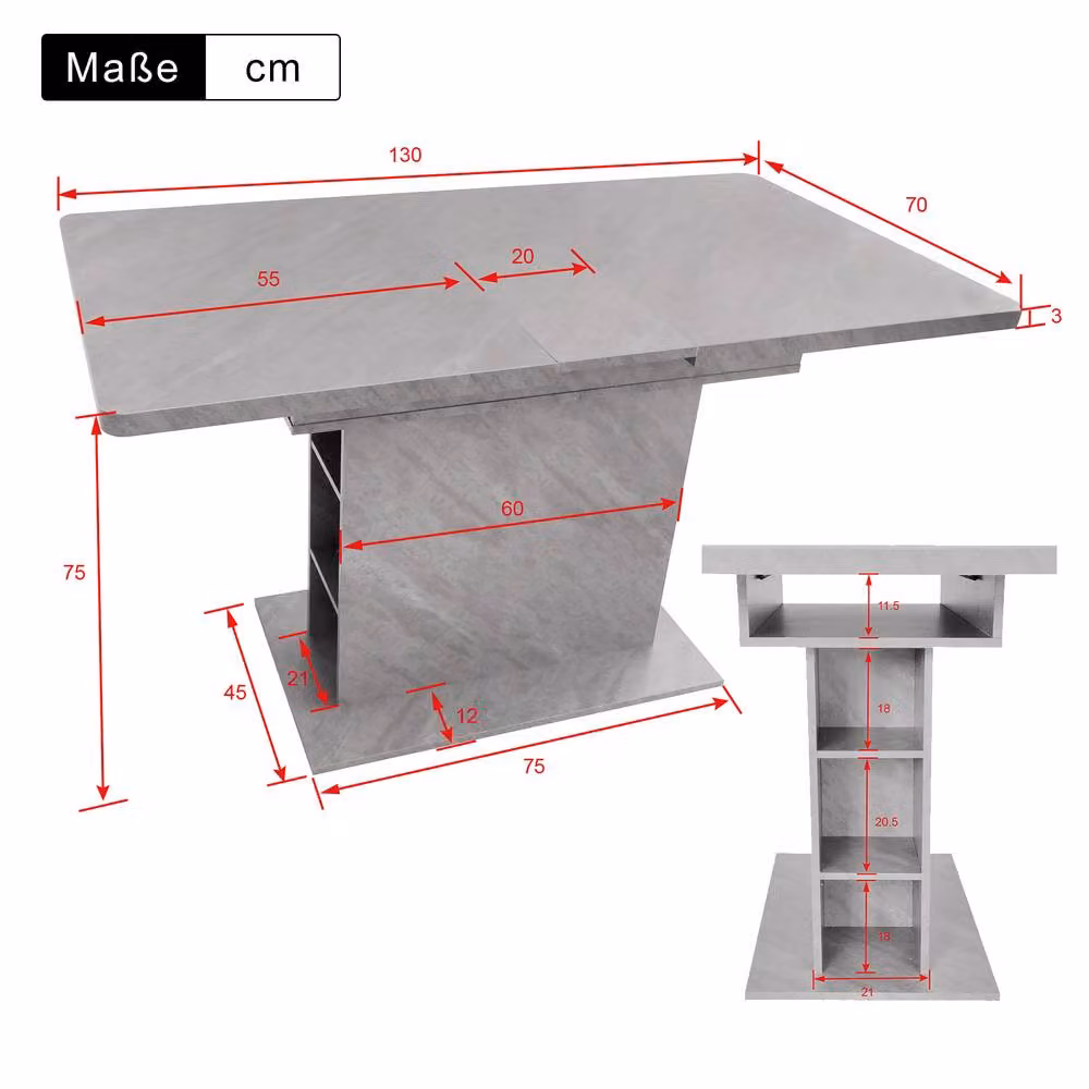 ModernLuxe Extendable Rectangular Dining Table with Storage in Grey – 2