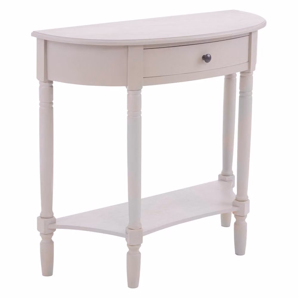 Orsina Rounded Pine Wood Console Table with One Rectangular Drawer in Light Grey, W/D/H: 81 x 33 x 78 cm – 2