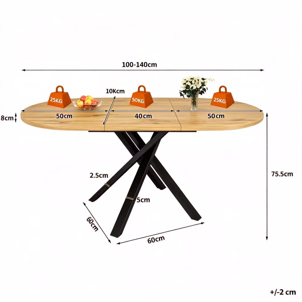 STILVORA Extendable Round Dining Table with X Metal Frame in Brown Wood – 2