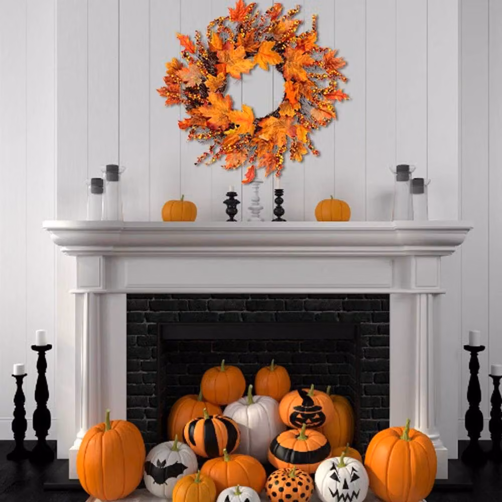 SPETLEK Orange Autumn Berries and Maple Leaf Hanging Wreath, W/D/H: 100 x 15 x 15 cm – 3