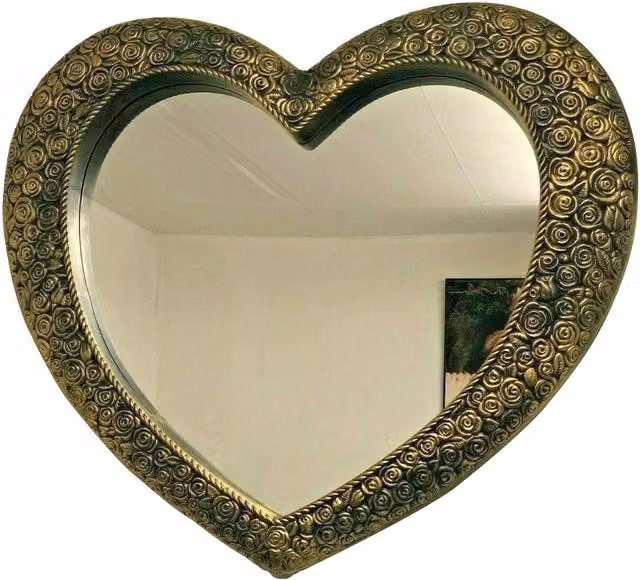 DEENZ Antique Gold Heart Shape Floral Designer Wall Mirror