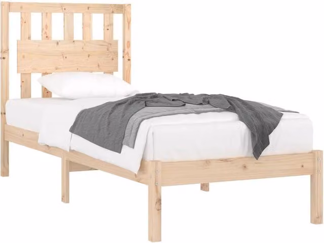 Berkfield Home Beautiful Single Bed Frame in Solid Pine, Beige, W/D/H: 90 x 190 cm