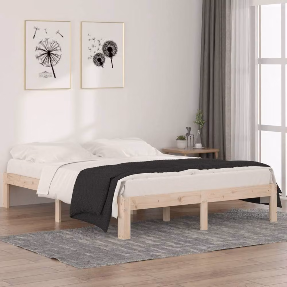 Berkfield Home Solid Wood Pine Bed Frame in Beige, W/D/H: 140 x 190 cm – 2